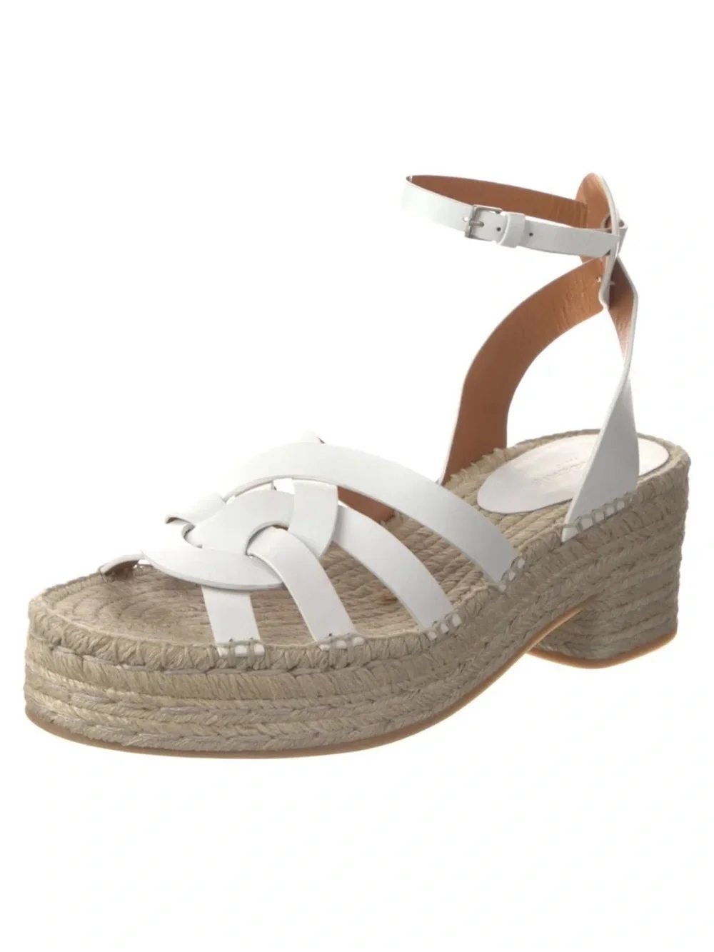 New Clergerie Elea Leather Espadrilles White Open Toe Sandals Sz. 42 US 11-11.5